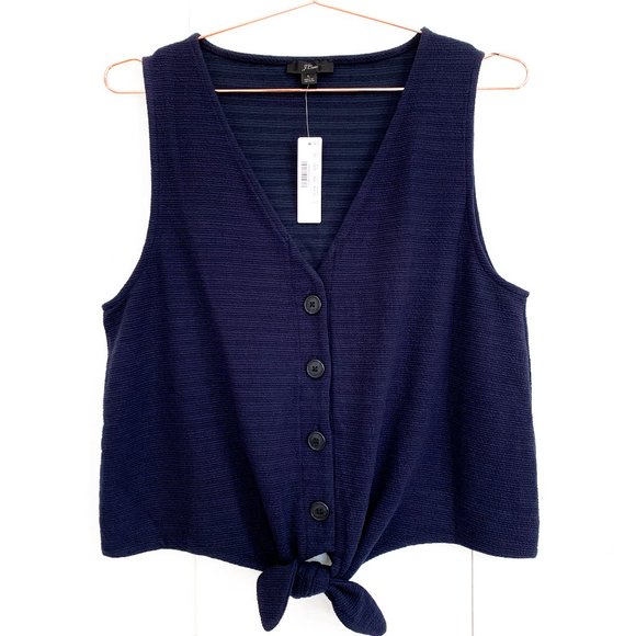 J. Crew Tops - NWT JCREW navy crop top w/ tie + buttons vneck